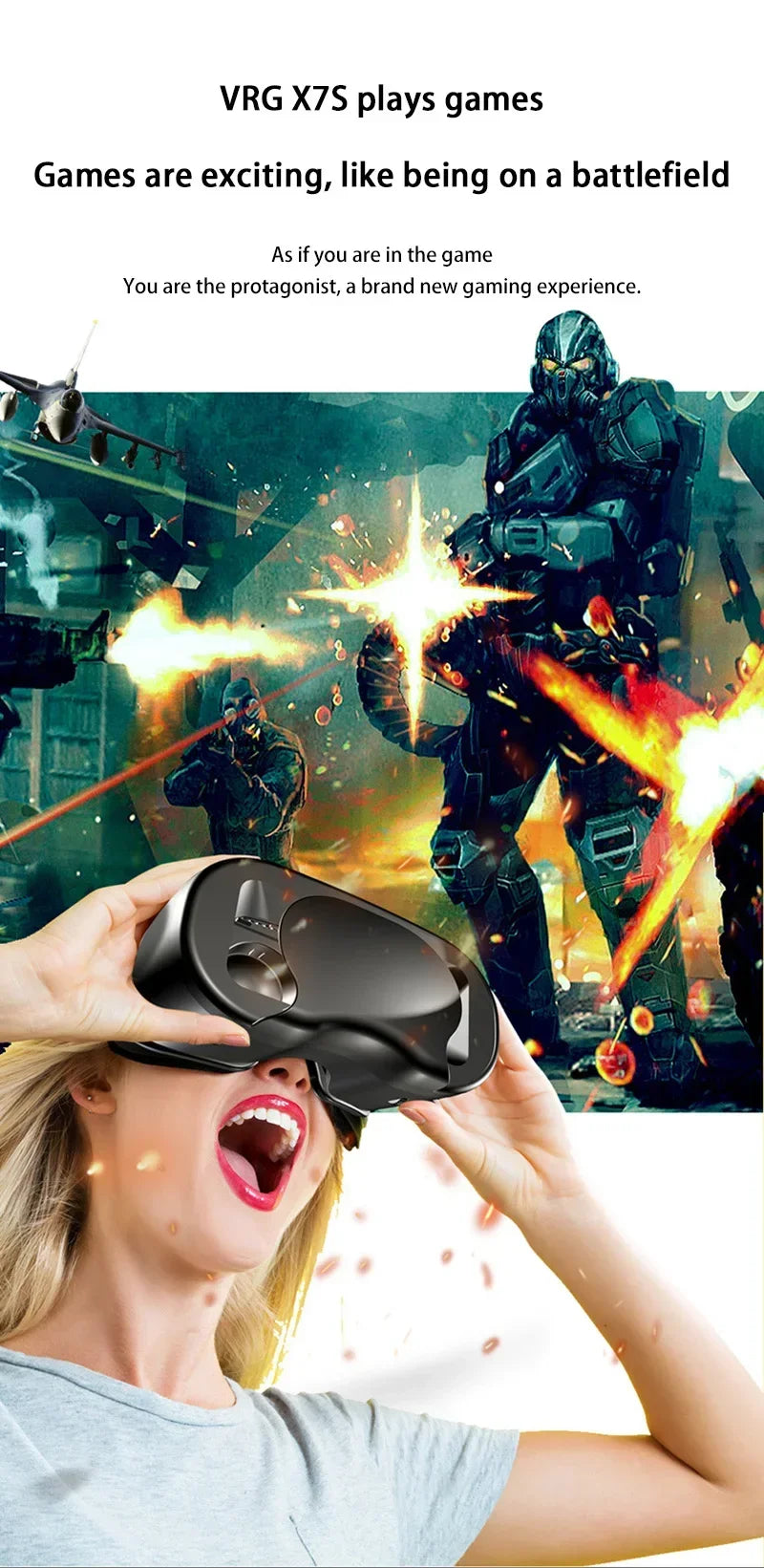 VRG Virtual Reality 3D Glasses 100° Wide-Angle Head Mounted Digital Glasses Compatible With Up To 7-Inch Screen Phones