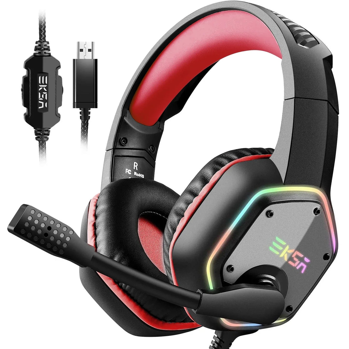 EKSA E1000 Wired Gaming Headphones Esports Headset 7.1 Surround Sound Hyperclear Cardioid Mic For PS4 PS5 Xbox Laptop