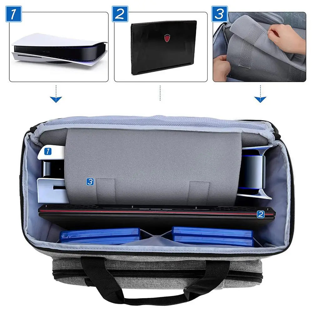 Game Console Bag For PS5 Controller Travel Carrying Case Storage Backpack Hard Shell Protective Handbag With Multiple Pockets