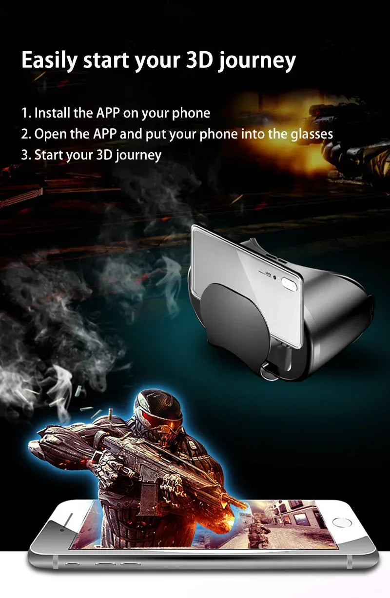 VRG Virtual Reality 3D Glasses 100° Wide-Angle Head Mounted Digital Glasses Compatible With Up To 7-Inch Screen Phones