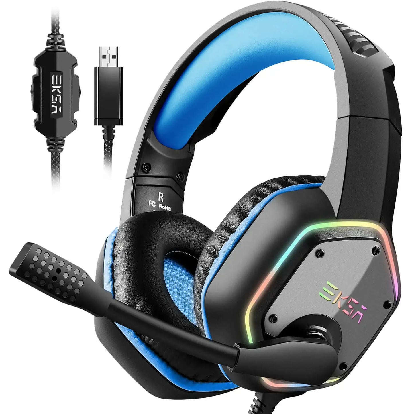 EKSA E1000 Wired Gaming Headphones Esports Headset 7.1 Surround Sound Hyperclear Cardioid Mic For PS4 PS5 Xbox Laptop