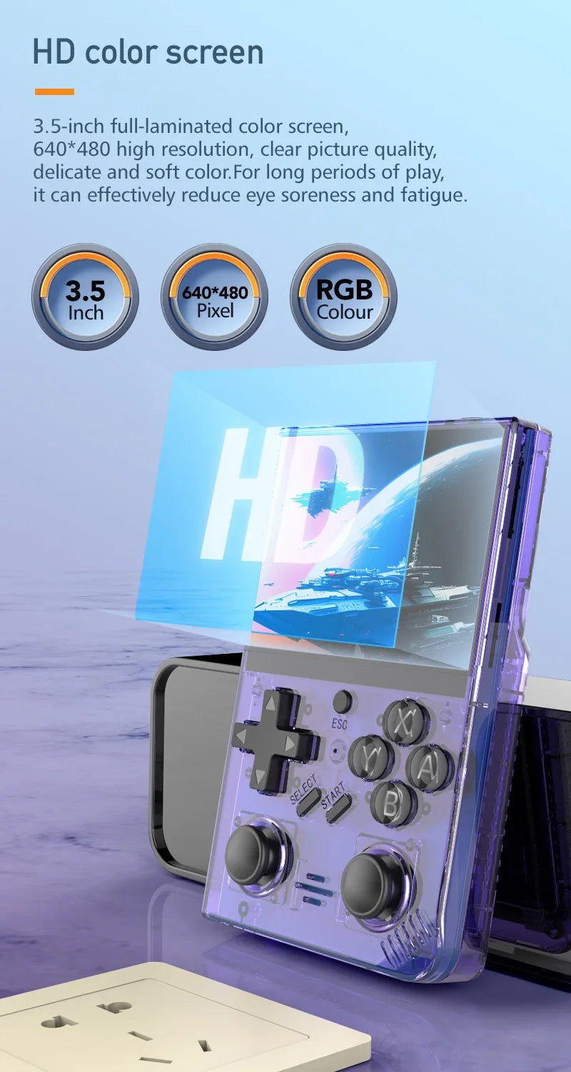 2025 New R35Plus Retro Handheld Game Console 3.5 Inch HD Video Game Console Linux System 64GB Portable Pocket Video Player