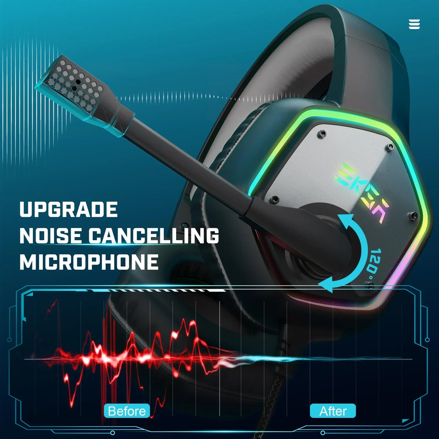 EKSA E1000 Wired Gaming Headphones Esports Headset 7.1 Surround Sound Hyperclear Cardioid Mic For PS4 PS5 Xbox Laptop