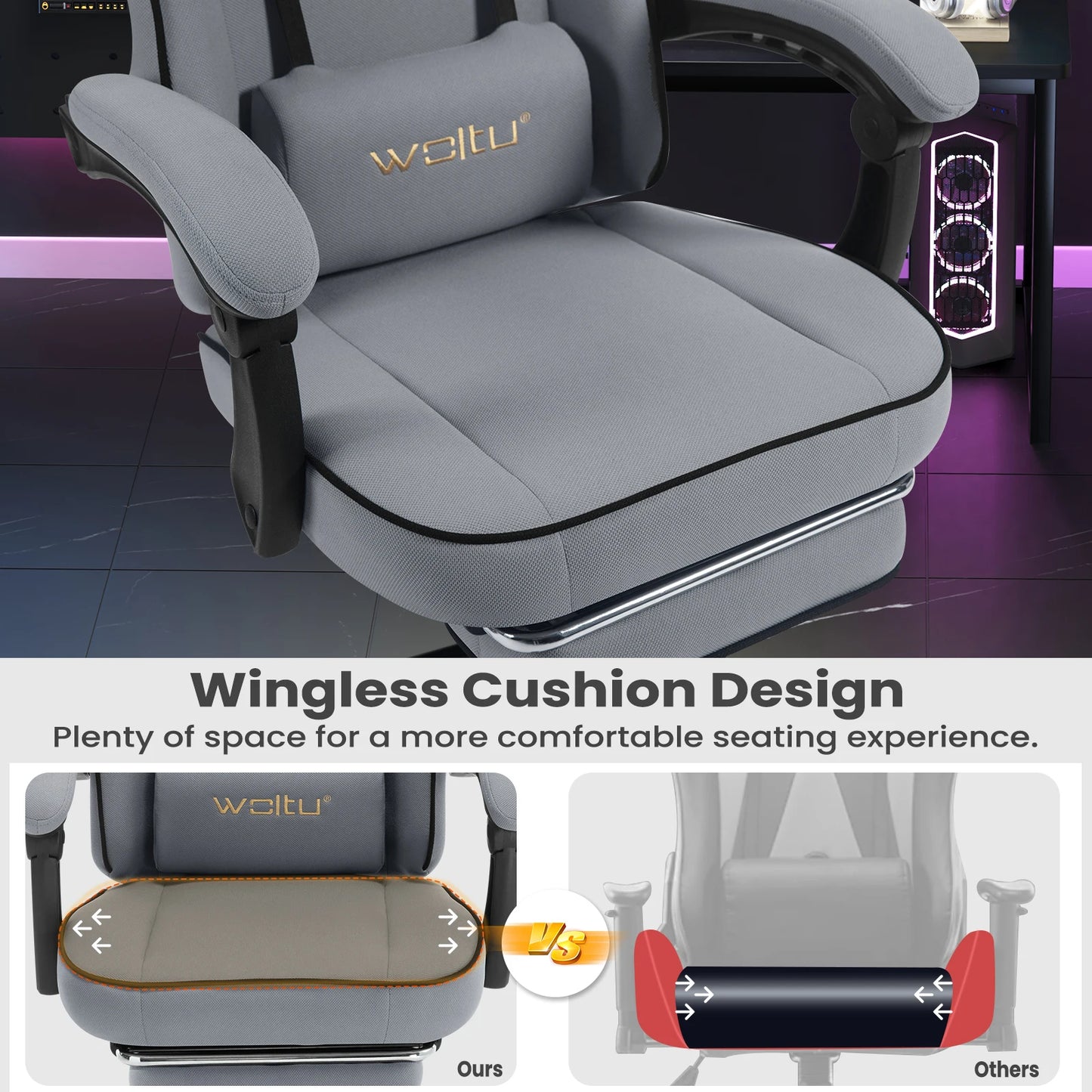 WOLTU Swivel Gamer Chair Gaming Chair Ergonomic Office Computer Chair with Lumbar Cushion Pillow Footrest