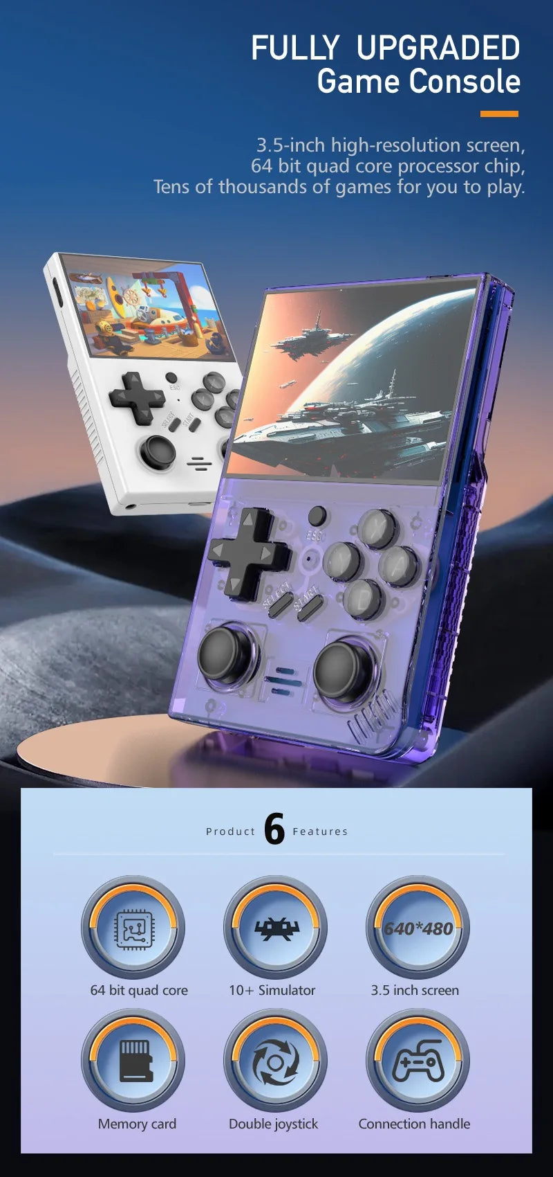 2025 New R35Plus Retro Handheld Game Console 3.5 Inch HD Video Game Console Linux System 64GB Portable Pocket Video Player